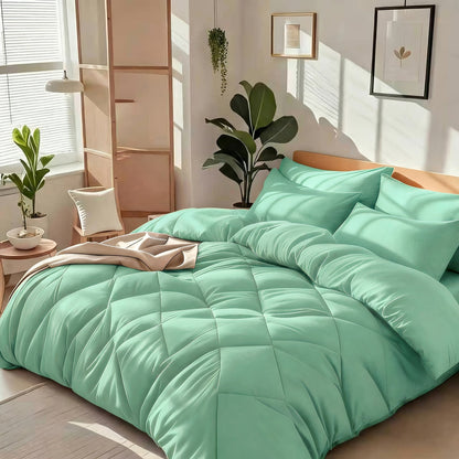 Diamond-Grid Microfiber Comforter Set with Pillowcases, 14 Color or Code Options and Twin, Queen or King Sizes