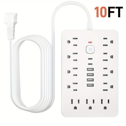 Power Strip 17-in-1 Surge Protector with 11 AC Outlets, 4 USB-A, 2 USB-C and 5- or 10-Foot Flat-Plug Cord