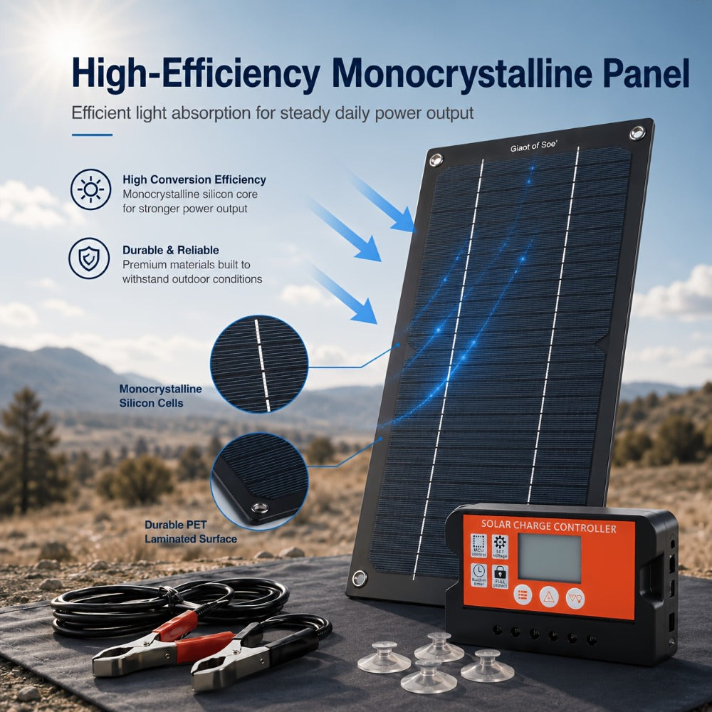 Solar Panel Kit with 100A Controller, Foldable Portable Solar Charging Kit with USB Direct Charging for Camping RV Boat Car Travel Emergency Power Supply, Off-Grid Solar Charger Set