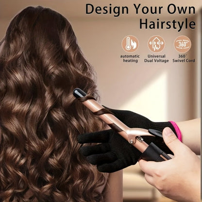 Ceramic Curling Iron Set 5-in-1 with Interchangeable Barrels & Heat Brush – Professional Hair Curler Wand Styling Kit for Long-Lasting Waves & Curls, All Hair Types Women, Includes Heat Gloves & Clips