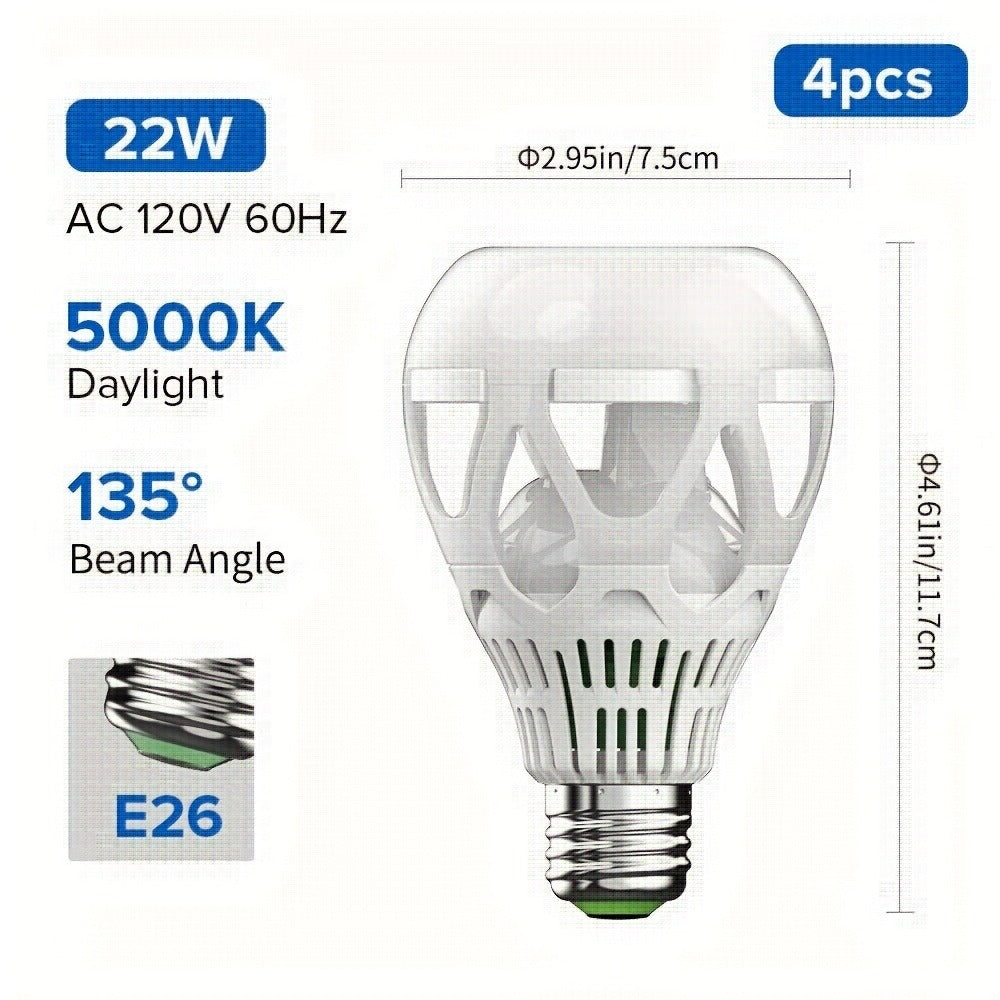 SANSI A21 LED Light Bulbs, 22W E26 Four-Pack with 3000-Lumen Marking in 3000K Warm or 5000K Daylight White