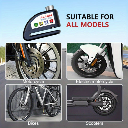 Motorcycle Disc Brake Lock with 120dB Alarm & USB Rechargeable 500mAh Battery, Anti-Theft Security Lock for Motorcycles Bicycles Dirt Bikes Scooters, Includes Charging Cable & Reminder Rope, Blue