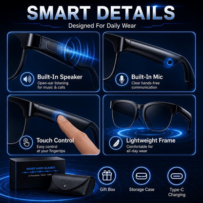 Smart Glasses Open-Ear Audio Gift Set with Bluetooth Calls, Music, Translation and Included Carrying Case