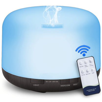 Large Room Essential Oil Diffuser 16.91oz, Timer, 7 Ambient LED Lights, No Water Auto-Off, Wood Grain Design for Home & Office