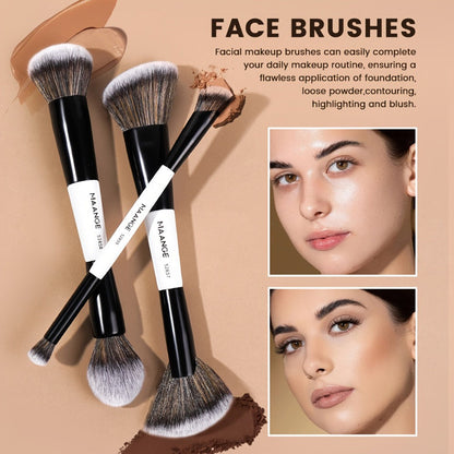 Double-Ended Makeup Brush Set 10PCS with Cosmetic Bag – Soft Nylon Bristles Dual-Ended Blush Eyeshadow Face Brushes Professional Kit for Beginners & Pros Women