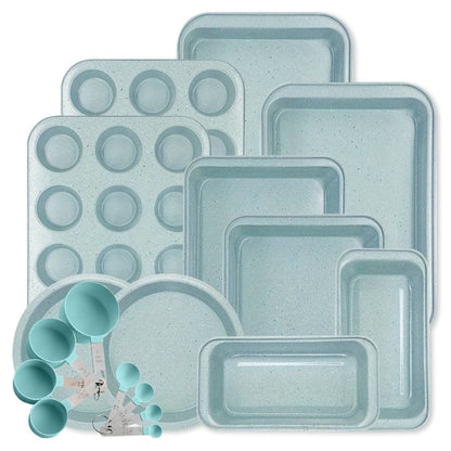 Mixed-Color Bakeware Set with 2–18 Pieces, Cake and Muffin Pans, Trays, Racks and Tools Pictured