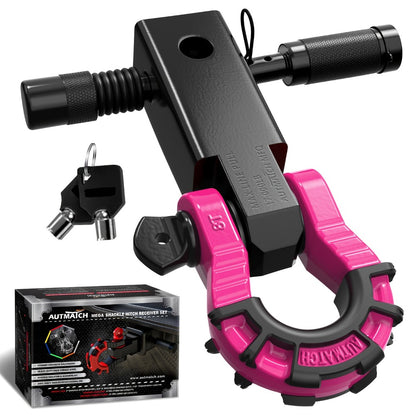 Shackle Hitch Receiver 2-Inch 68,000 lb Break Strength with 3/4" D-Ring & 5/8" Hitch Lock Pin – Heavy Duty Drop Forged Steel 8-Ton Vehicle Recovery Tow Hitch, Multi-Color