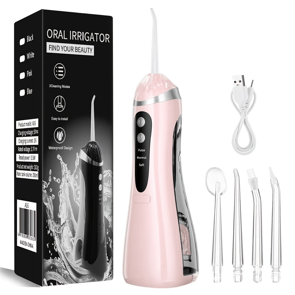 Water Flosser Portable Three-Mode Design with USB Charging, Brush Head Attachment and Three Color Options