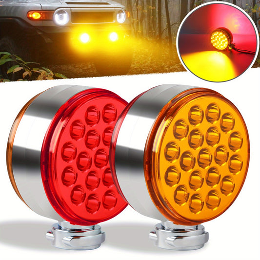Truck Pedestal Lights Kit 4 Pack - 2pcs 4 Inch Round Double Face LED Turn Signal Lights 38-LED & 2pcs 3 Inch Round Double Face LED Marker Lights, Universal Trailer Semi Truck