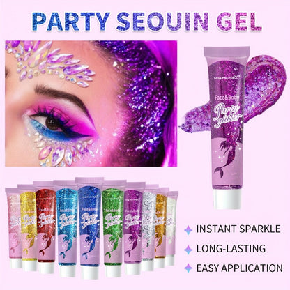 30-Piece Face and Body Glitter Gel Set with Mermaid Shapes, Stars and Hearts for Festival Makeup