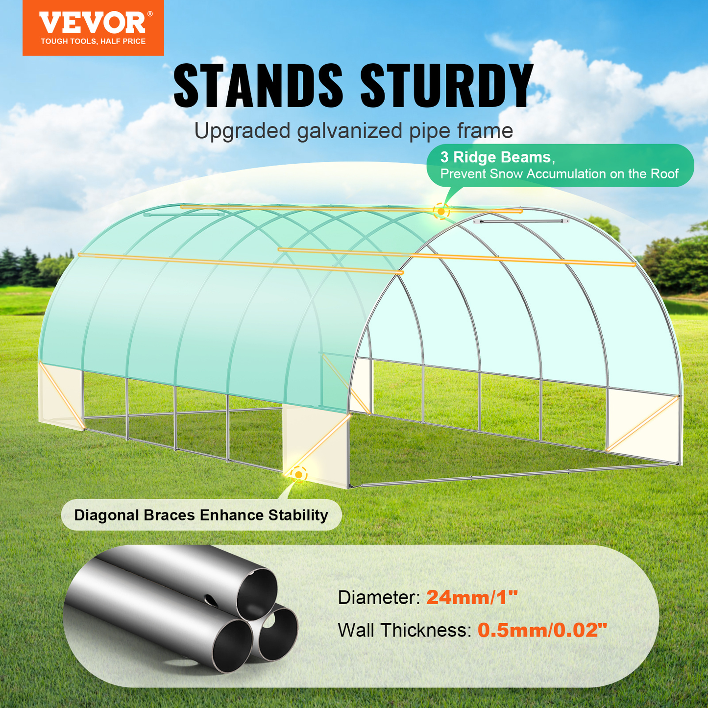10- to 20-Foot Tunnel Greenhouse with Green Cover, Roll-Up Door and Size-Specific Vent Windows