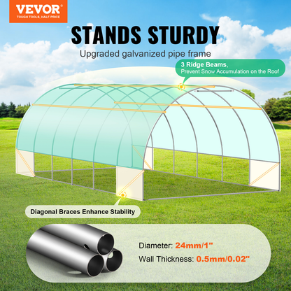 10- to 20-Foot Tunnel Greenhouse with Green Cover, Roll-Up Door and Size-Specific Vent Windows