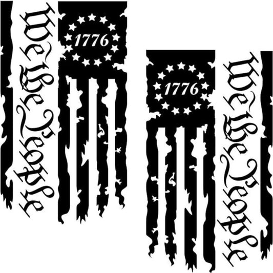 American Flag Vinyl Decal Stickers - We The People 1776 Patriot 250th Anniversary Truck Tailgate Decal, Car Window Bumper Sticker, Home Wall Decor, 2 Pack (Black, Red, White)