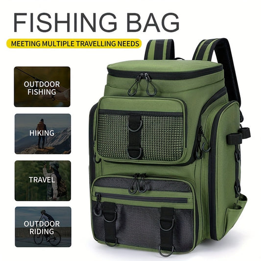 Fishing Backpack with Rod Holder 45L – Large Capacity Outdoor Tackle Bag, Waterproof Travel Shoulder Pack for Fishing Camping Hiking, Multi-Pocket Lure Storage Rucksack with Zipper Closure