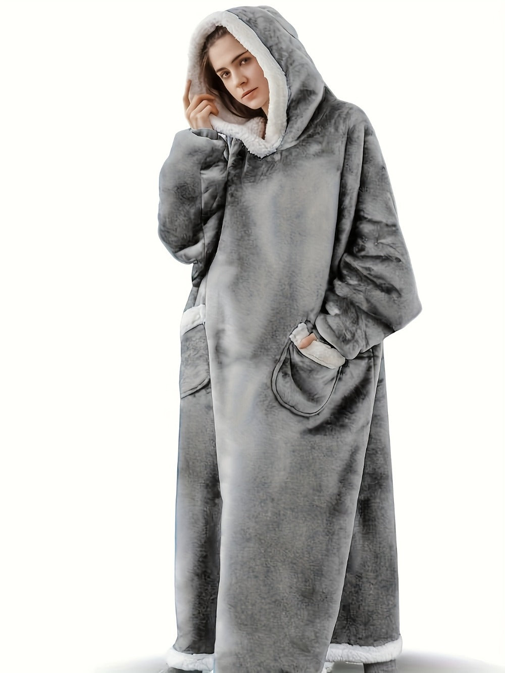 Wearable Blanket Hoodie – Oversized Flannel Sweatshirt Blanket with Pockets for Women & Men, 450-500gsm Thick Warm Winter Cozy