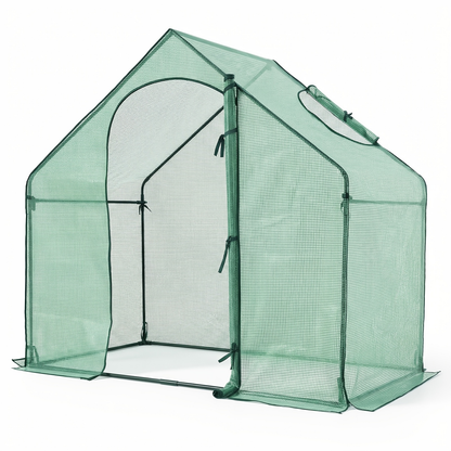 6 x 3 x 5.5-Foot Walk-In Greenhouse with Green Grid Cover, Roll-Up Door and Top Vent Window