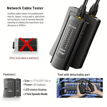 RJ45 Pass-Through Crimping Tool Kit with Cable Tester, Wire Stripper, Pliers and 50 Connectors