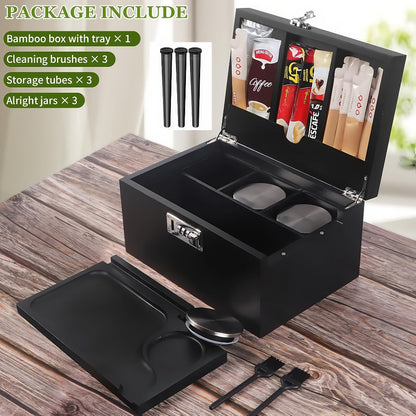 Locking Compartment Storage Box with Sliding Tray, Three Jars, Three Tubes and Cleaning Brushes