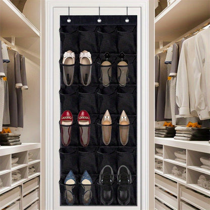 Over Door Shoe Organizer 24 Large Mesh Pockets – Foldable Breathable Hanging Storage Rack, Durable Fabric Closet Hanger for Shoes & Accessories, Space-Saving Door Organization