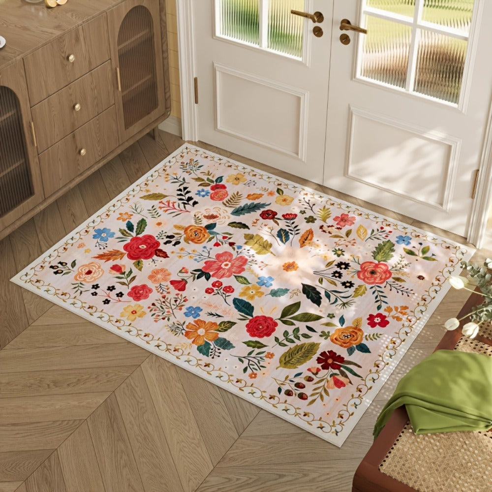 Area Rug Bohemian Floral Plush Runner with Four Machine-Washable Sizes for Bedroom or Kitchen