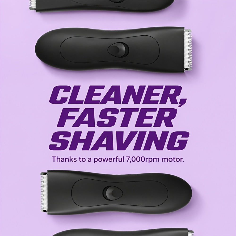 Ceramic-Blade Body Hair Trimmer with IPX6 Rating, Two Guide Combs and Black or Purple Options