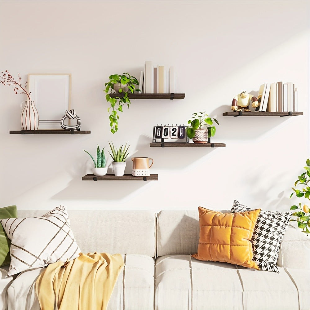 Floating Shelves Set of 5 Wall Mounted 4.7 Inch Tiered Display Shelves Vintage Style Wall Storage Rack for Bedroom, Living Room, Kitchen, Bathroom & Office – Plant & Home Decor