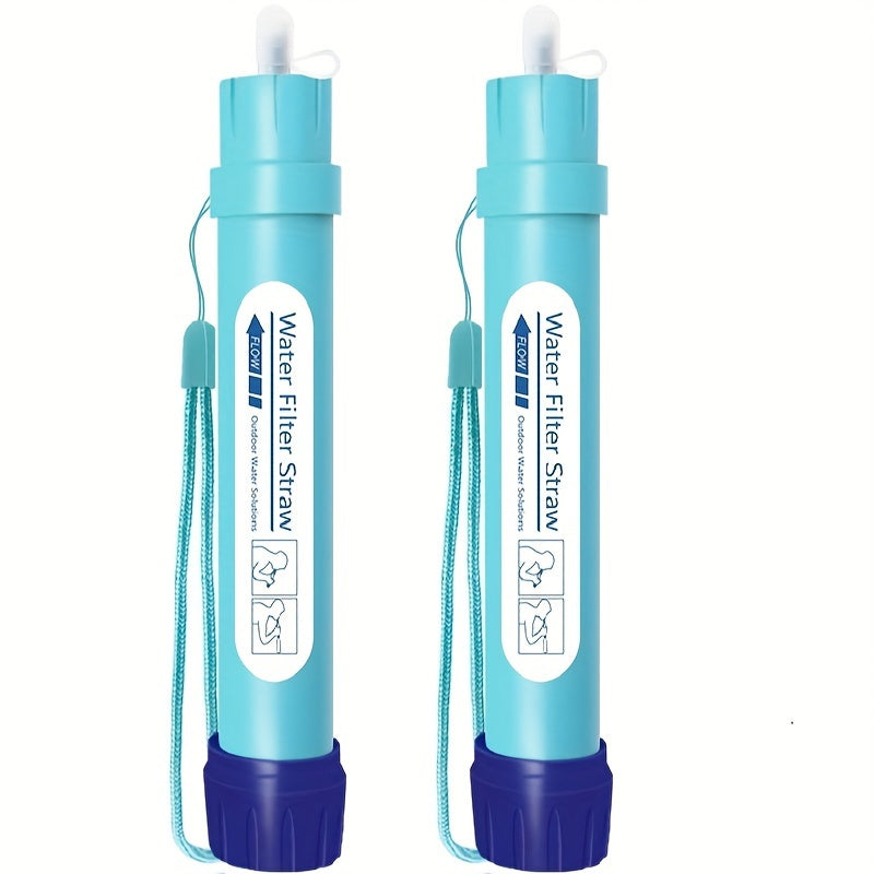 Light Blue Personal Water Filter Straw with Carry Loop in One- or Two-Piece Checkout Options for Travel Kits
