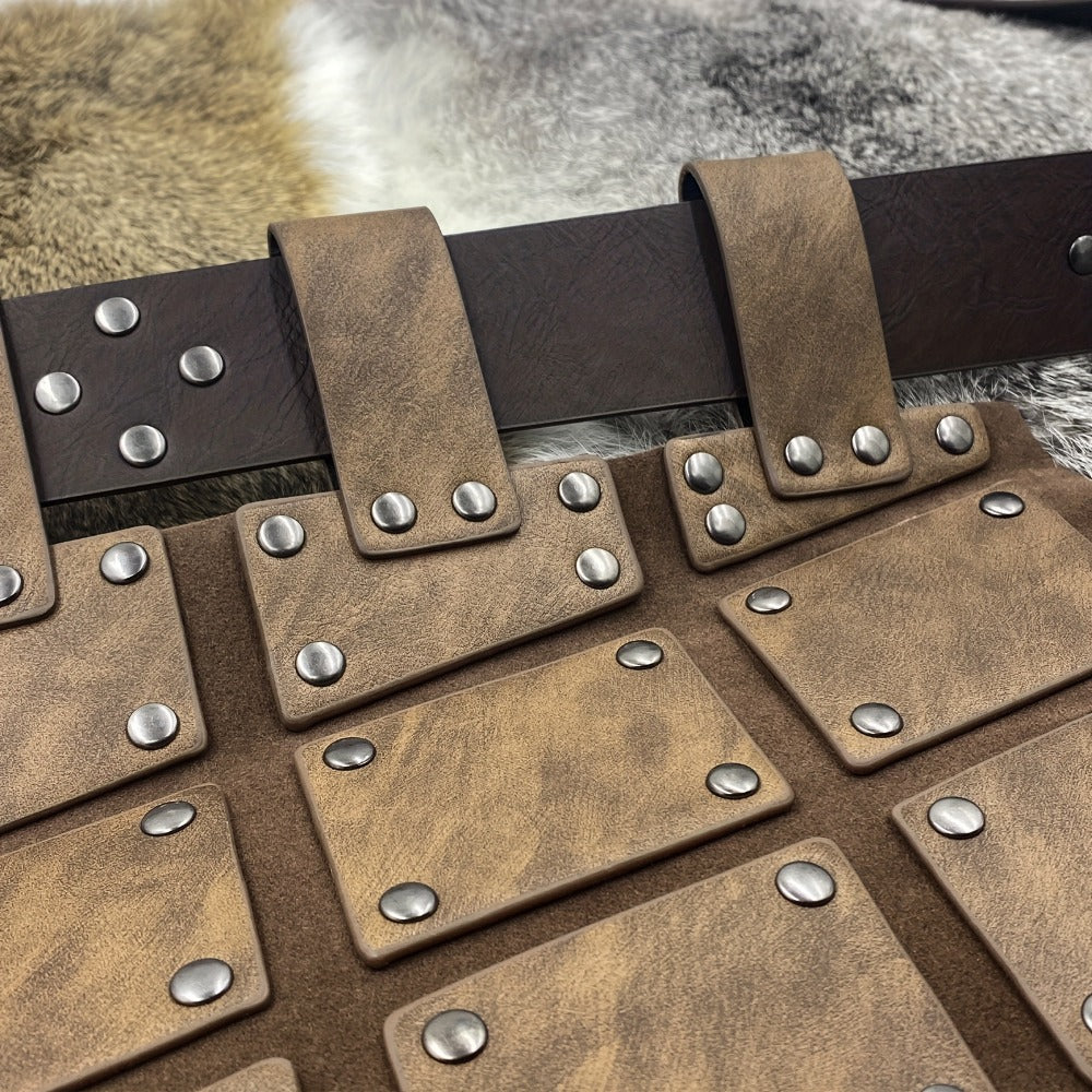 Medieval Costume Waist Armor Panel with Riveted Square Sections, Belt and Dark Brown or Black Checkout Colors