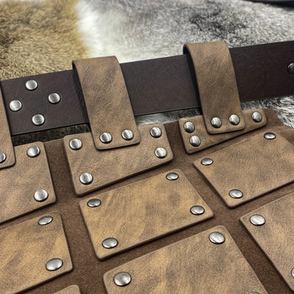 Medieval Costume Waist Armor Panel with Riveted Square Sections, Belt and Dark Brown or Black Checkout Colors