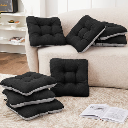 Tufted Chair Cushion Sets in 4- or 8-Piece Options with M/L Sizes, Tie Straps and 12 Color Choices