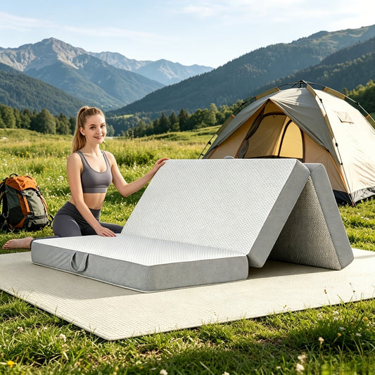 Mattress Tri-Fold Memory-Foam Portable Pad with Washable Cover, 3-, 4- or 6-Inch Profiles and Four Sizes
