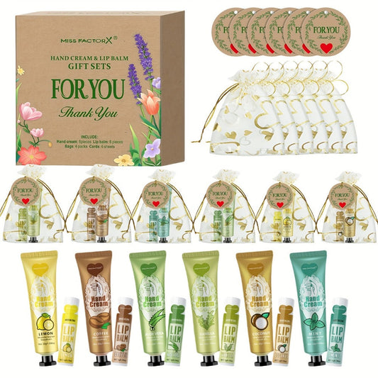 Bridal Shower Favors Hand Cream and Lip Balm Gift Set 24pcs Moisturizing with Glycerin Hyaluronic Acid Includes Thank You Cards Heart Shaped Gift Bags for Women Party Favors Baby Shower
