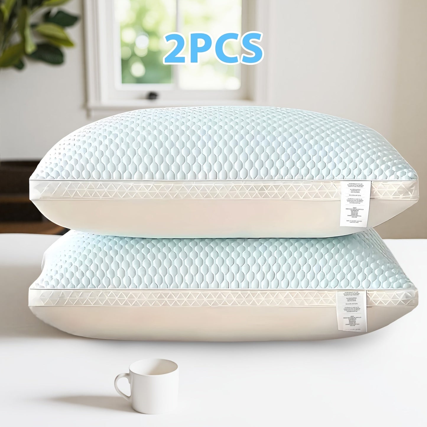 Cooling Bed Pillows 2-Pack, Non-Collapsing Soft Support Pillow with Neck & Cervical Support, Breathable & Machine Washable, Queen Size Bed Pillows for Back Side Stomach Sleepers