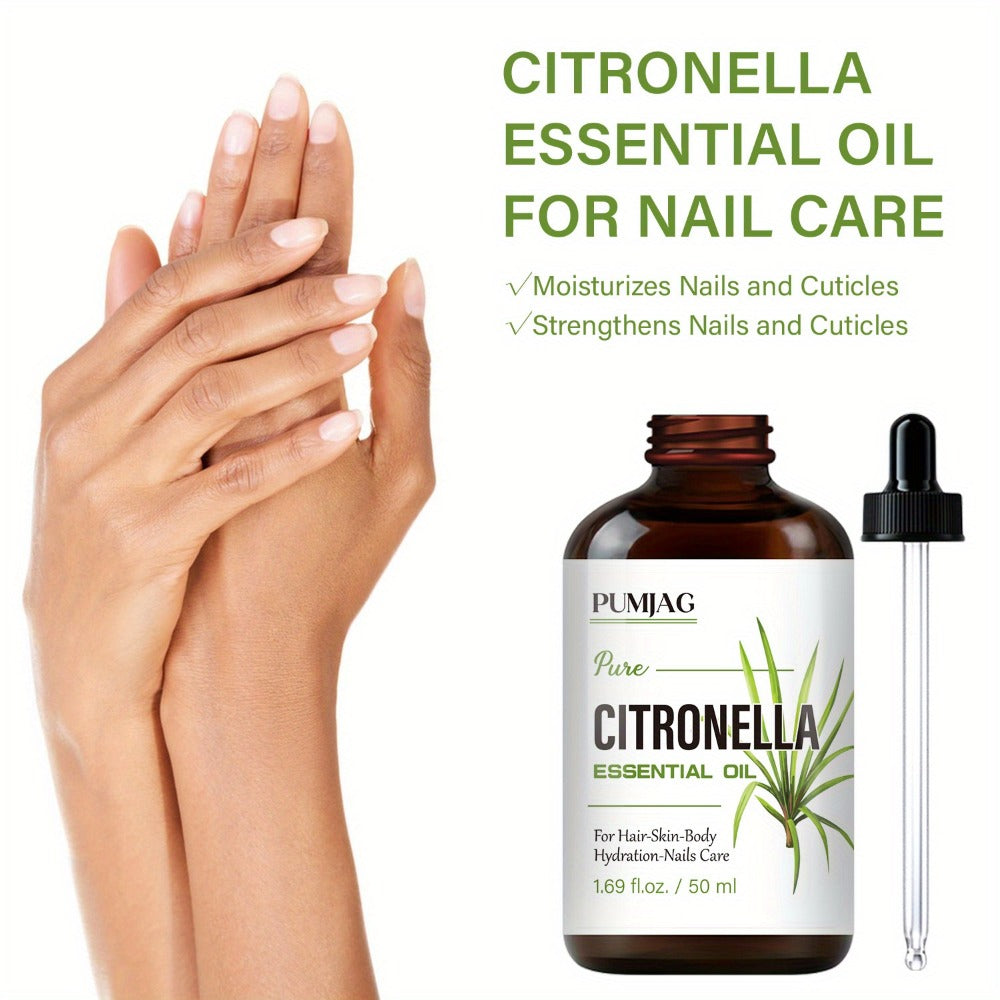 Essential Oil Citronella Non-Alcoholic Formula in 50ml Precision Dropper Bottle for Face, Hair, Nails and Body