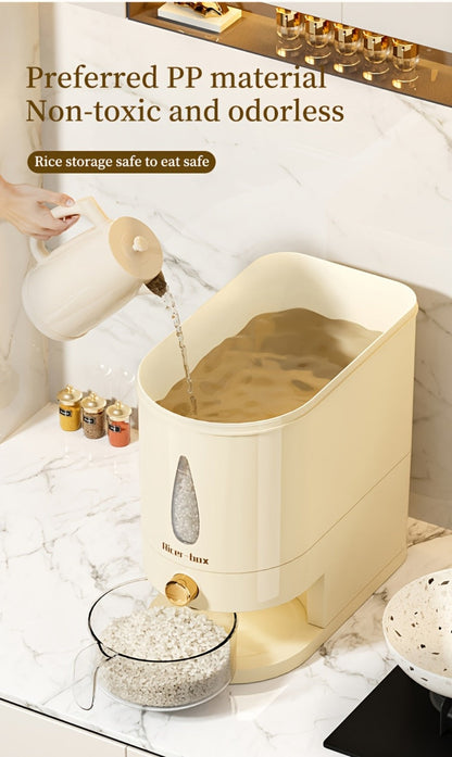 Food Storage Container Press-Button Rice Dispenser with Measuring Cup and 11lb or 22lb Capacity Options