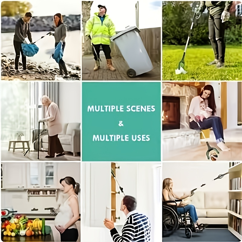 Foldable Grabber Reacher 32-Inch Heavy Duty with Extendable Arm & Anti-Slip Grip - Portable Lightweight Reach Tool for Elderly, Disabled, Home, Office & Outdoor Hard-to-Reach Areas, Ceiling & Shelves