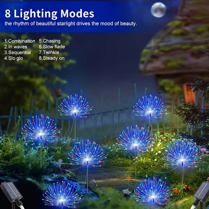Solar Garden Lights Outdoor Waterproof IP65 – Fireworks Fairy Lights 8 Modes Multi-Color Solar Powered Landscape Decoration for Garden Balcony Pathway Lawn Christmas Holiday 240 320 LED 4 Pack