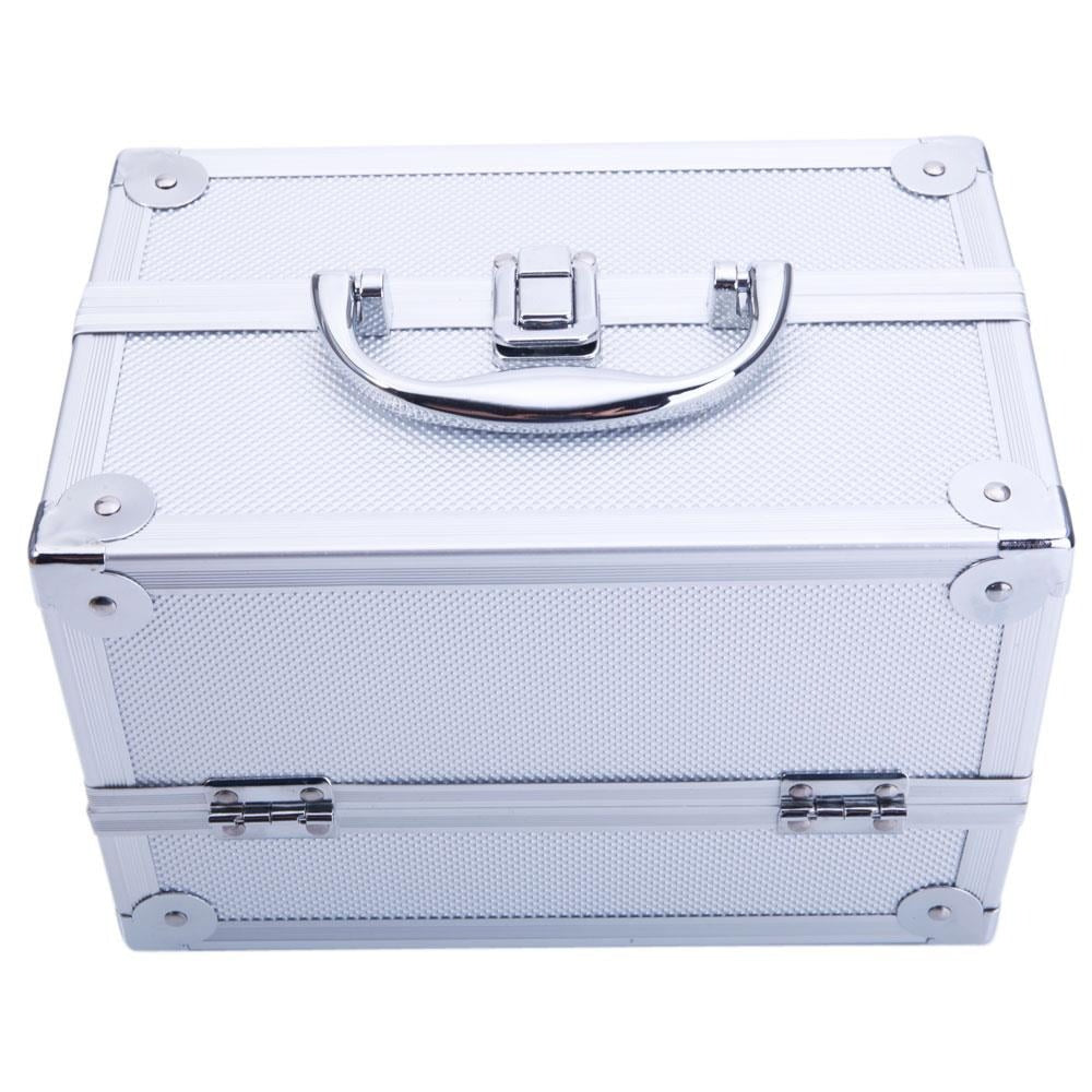 Tabletop Makeup Carry Case with Mirror, Fold-Out Trays and Dividers in Black, Silver or Pink