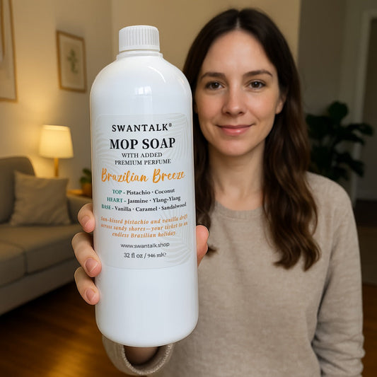 Concentrated Floor Cleaner 4X Formula 32 fl oz, SWANTALK Mop Soap Multi-Surface Streak-Free Floor Wash, Perfume-Inspired Deodorizing Cleaner, Pet Friendly – Brazilian Breeze, Island Coconut, Pacific Linen