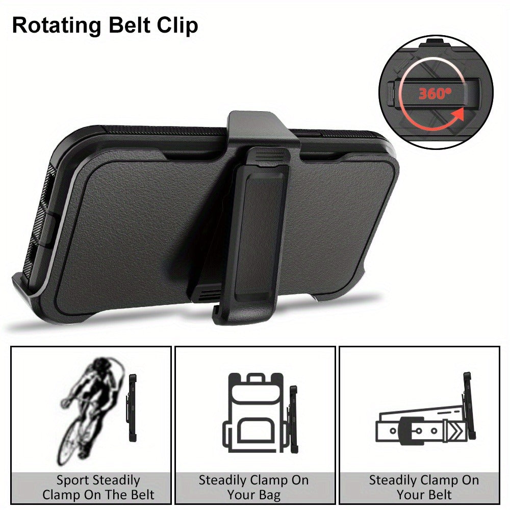 Phone Case Dual-Layer TPU and PC Cover with Rotating Belt Clip Holster and Qi Support for iPhone 14 Models