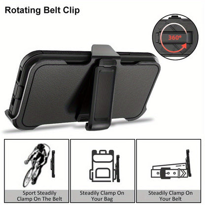 Phone Case Dual-Layer TPU and PC Cover with Rotating Belt Clip Holster and Qi Support for iPhone 14 Models
