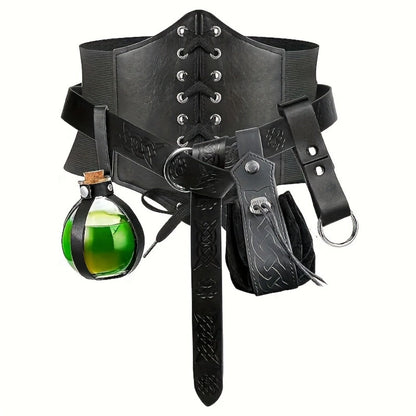 Renaissance Costume Waist Belt Set with Corset, Pouches and Four Exact Checkout Configurations