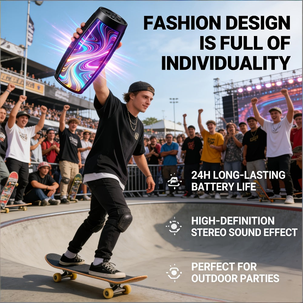Portable Bluetooth Speaker with 5.1 Surround Sound, Stereo Bass Subwoofer, Dynamic RGB Lighting, Hi-Fi Lossless Audio, Long Battery Life, for PC Tablet Smartphone Parties Travel Entertainment