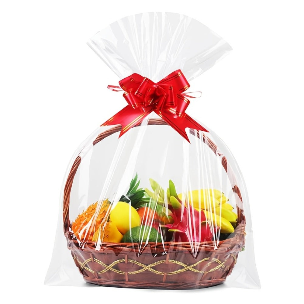 Fifty-Pack Clear Cellophane Gift Basket Bags, 18 x 30 Inch Large Transparent Wrapping Sleeves