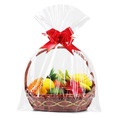 Fifty-Pack Clear Cellophane Gift Basket Bags, 18 x 30 Inch Large Transparent Wrapping Sleeves