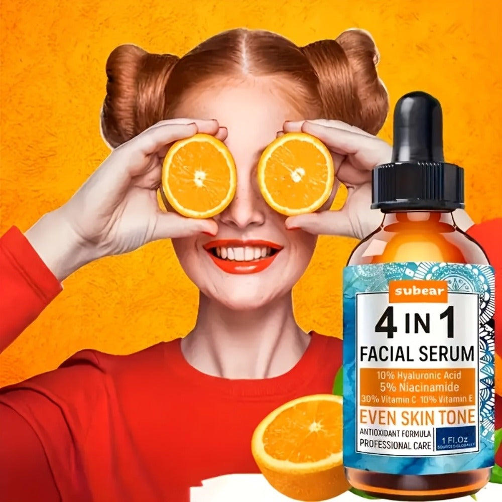 Face Serum 4-Piece Set with 30ml Hyaluronic Acid, Niacinamide, Vitamin C and Vitamin E Dropper Bottles