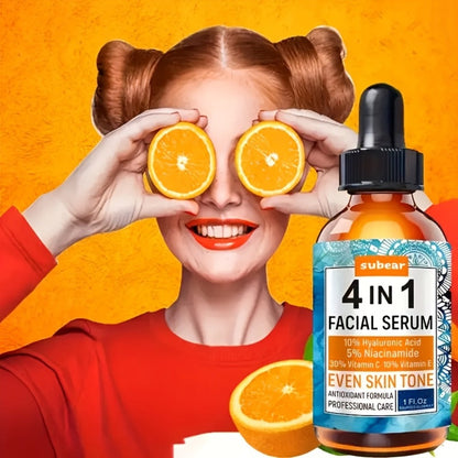 Face Serum 4-Piece Set with 30ml Hyaluronic Acid, Niacinamide, Vitamin C and Vitamin E Dropper Bottles