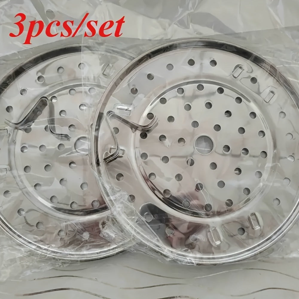 Stainless Steel Steamer Rack Set 3-Piece Multi-Layer Round Steamer Insert with Can Holder – Fits Most Pots for Home Kitchen | Stackable Steam Tray Cooking Rack for Vegetables Dumplings & More