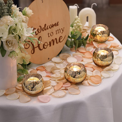 Votive Candle Holders Bulk - High Temperature Glass Hurricane Candle Holders for Weddings, Parties & Romantic Dinners, Starlight Shimmer Effect, Set of 6/12/24, Golden, Pink, Silver & Green
