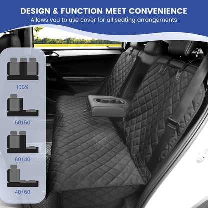 Black Quilted Rear Bench Car Seat Cover with Side Flaps and M, L or XL Three-Seat Vehicle Size Labels